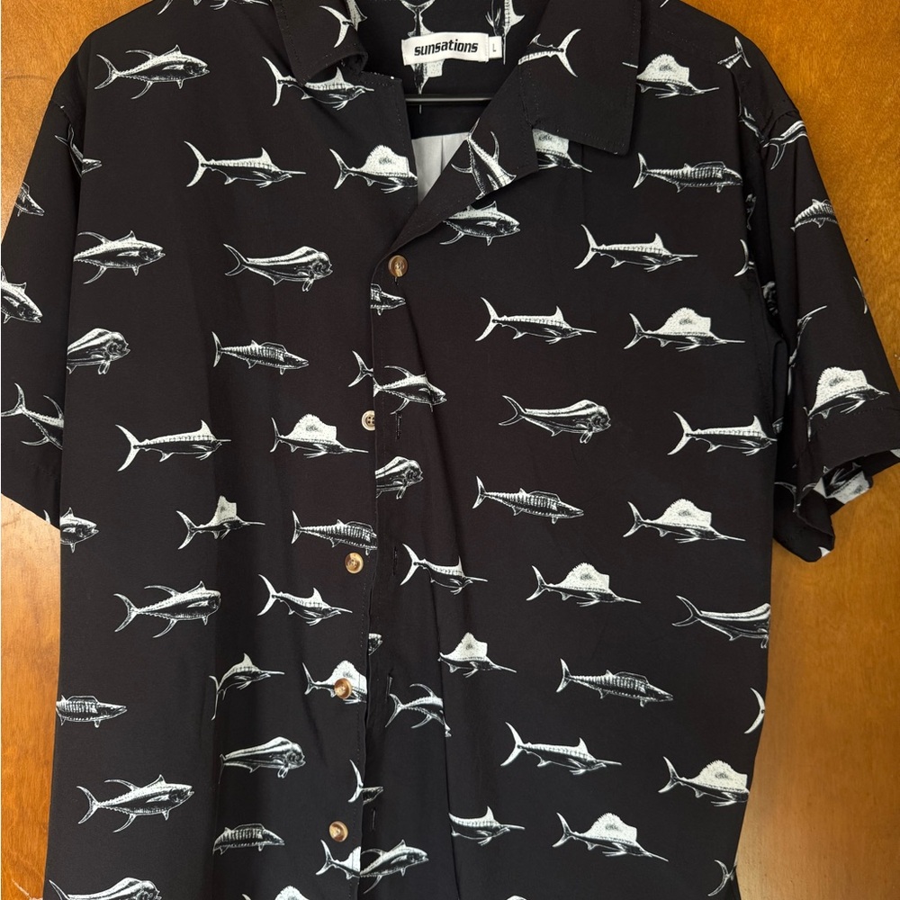 Sunstations Black Fish Pattern Men's Casual Shirt